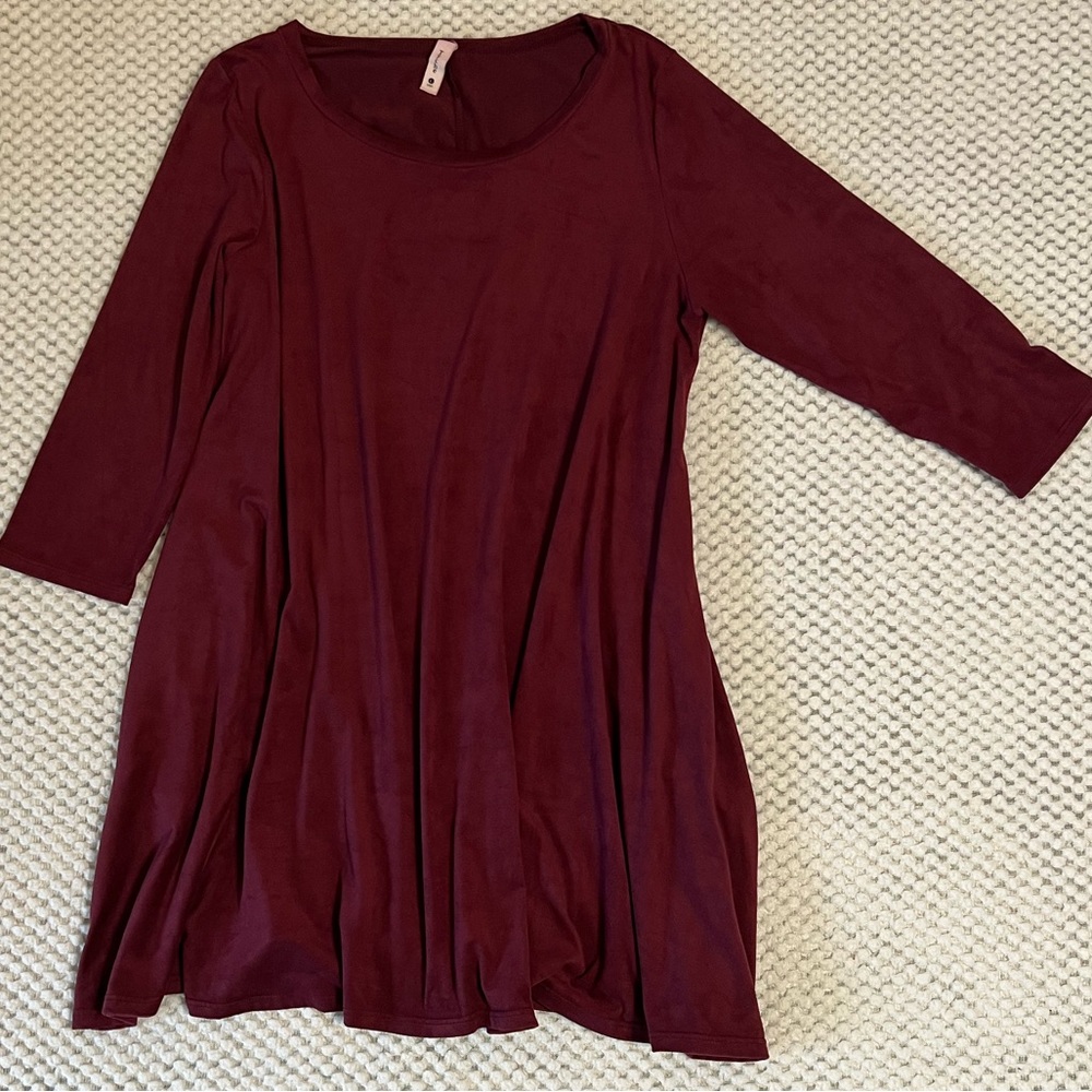 Crimson Velvet Dress with Pockets